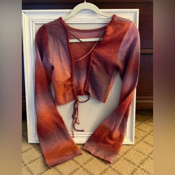 Bershka gradient pinks long sleeve crocheted open back cardigan sweater S - Picture 2 of 9